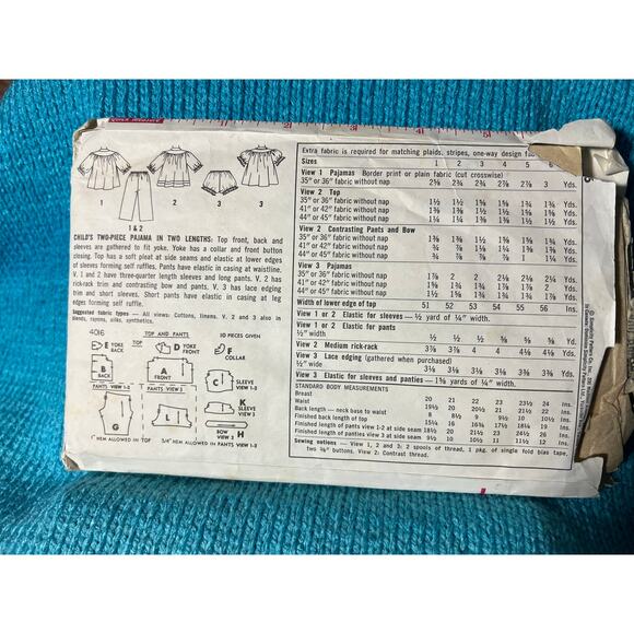 McCalls 4016 pattern girls pajama top pants shots 1950s size 3 - Picture 3 of 5